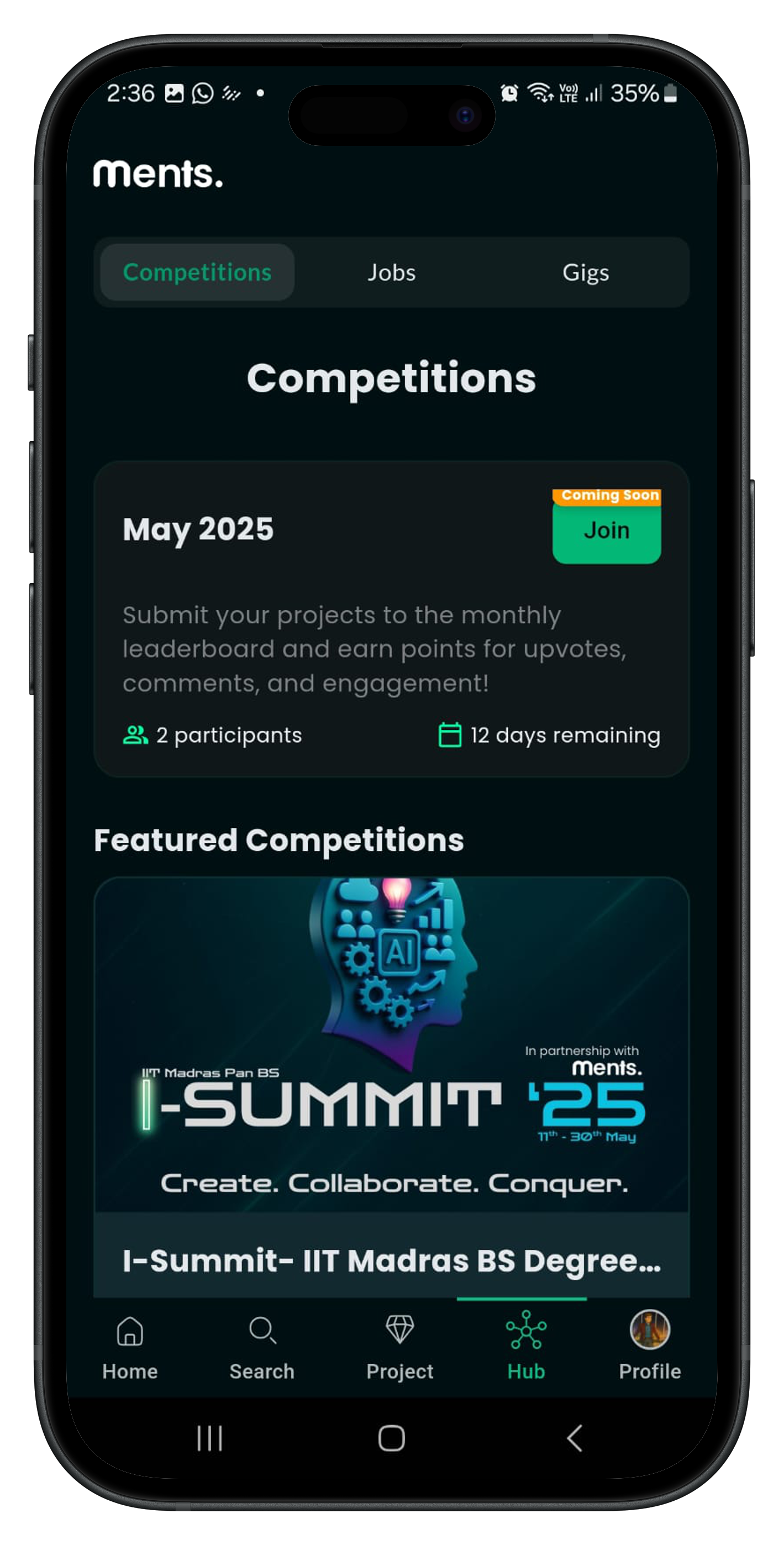 Events, gigs, and competitions.