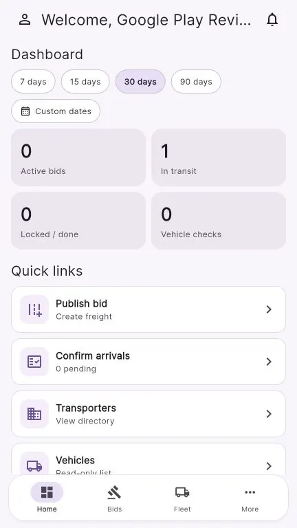 Kaysons logistics dashboard with review-safe demo data